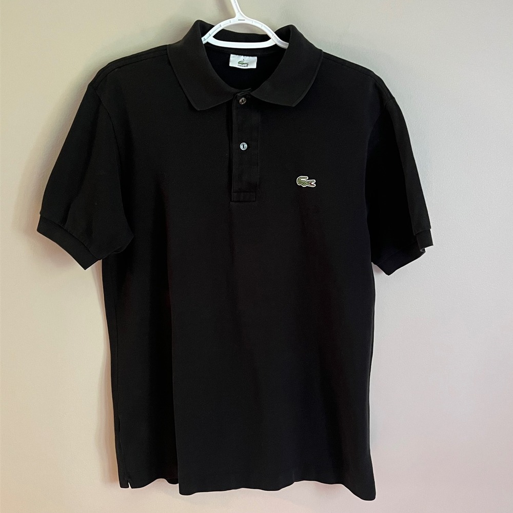 Lacoste Mens Short Sleeve Pique Polo Shirt Black Cotton Size 4 5191L Preppy Euro
